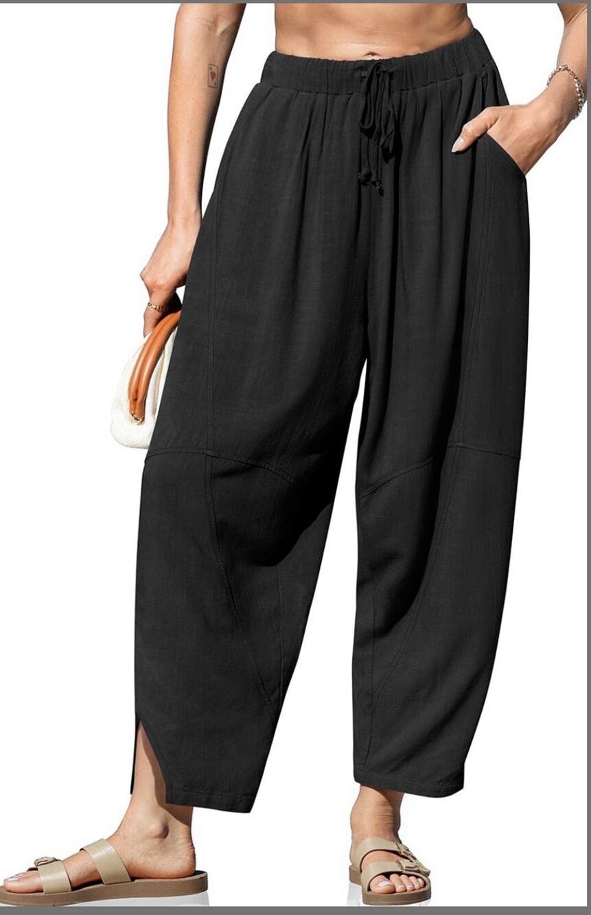 Tarse Women Harem Pants 2XL Black Drawstring Waist High Rise Pocket Summer Boho